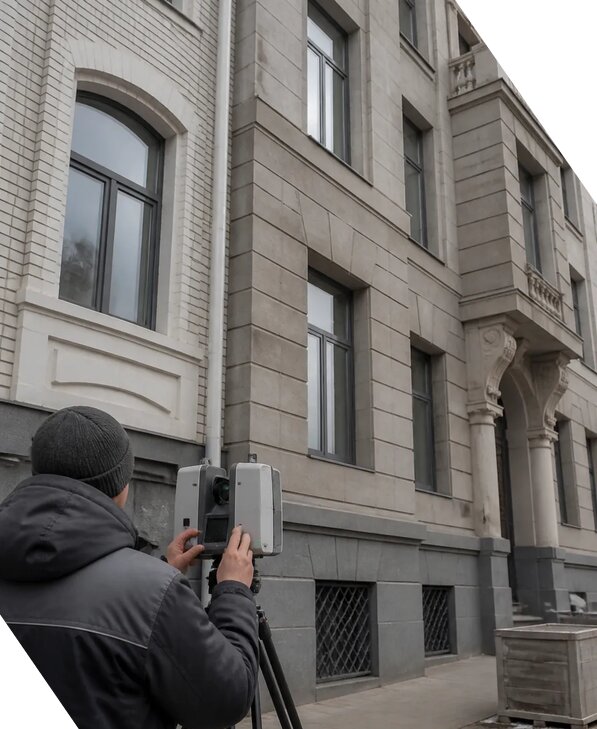 Лазерное сканирование фасадов зданий для обследования в Гатчине